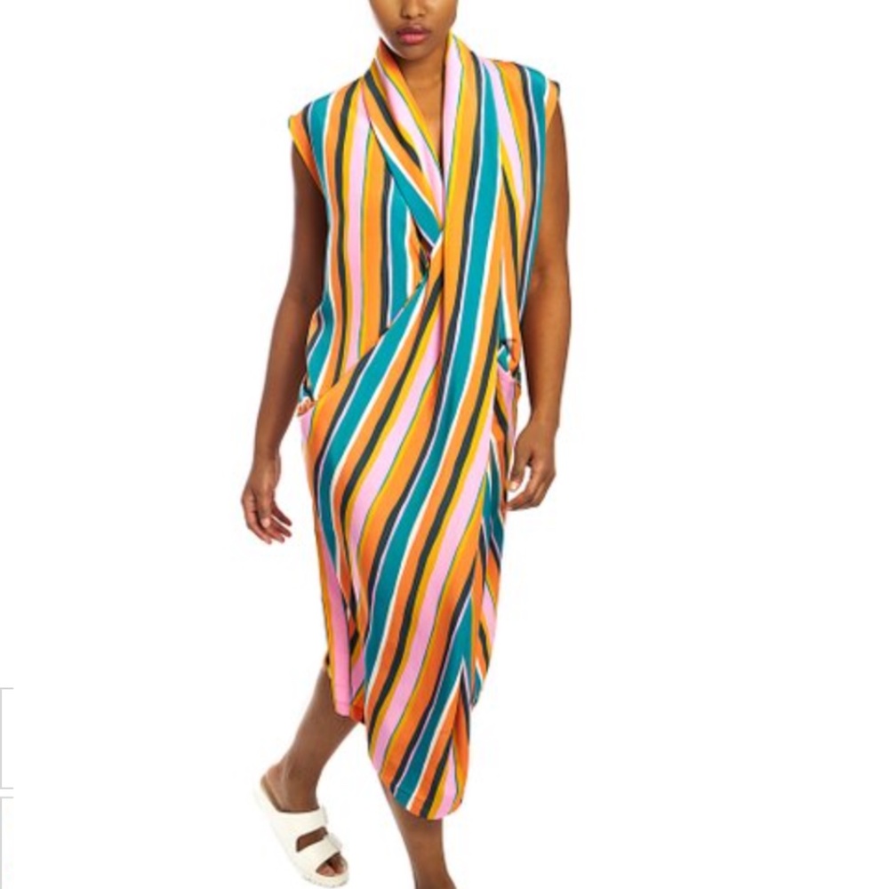 DUBGEE by Whoopi | Pink & Blue Stripe Pocket Sleeveless Shift Dress NWT